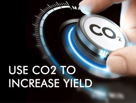 A knob is being turned by two fingers with "CO2" on it. Use CO2 TO INCREASE YIELD