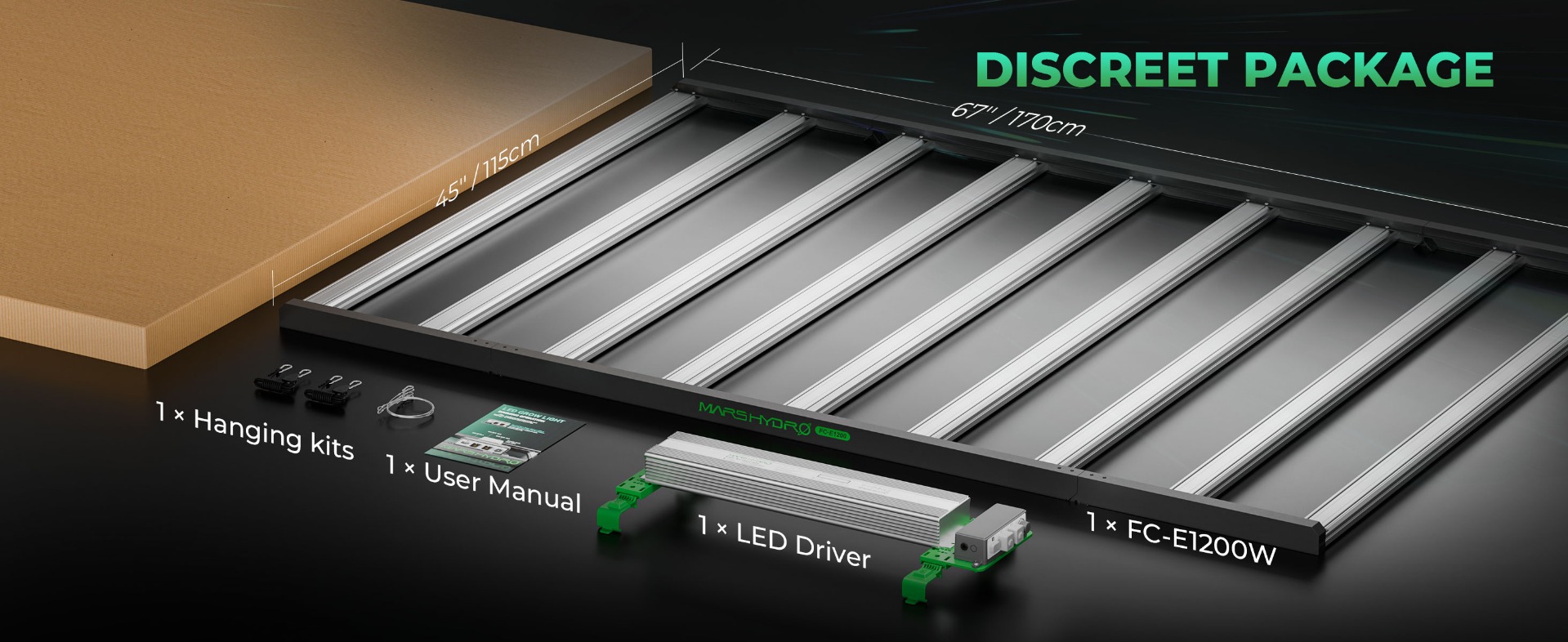 mars hydro FC-E1200W LED grow light-discreet package