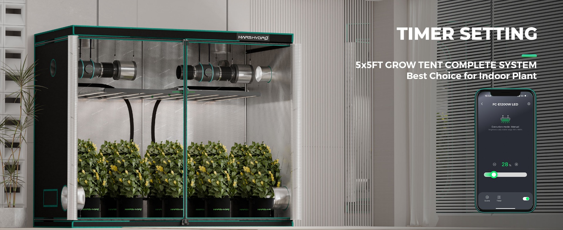 FC-E1200W LED app control in 5x5 grow tent