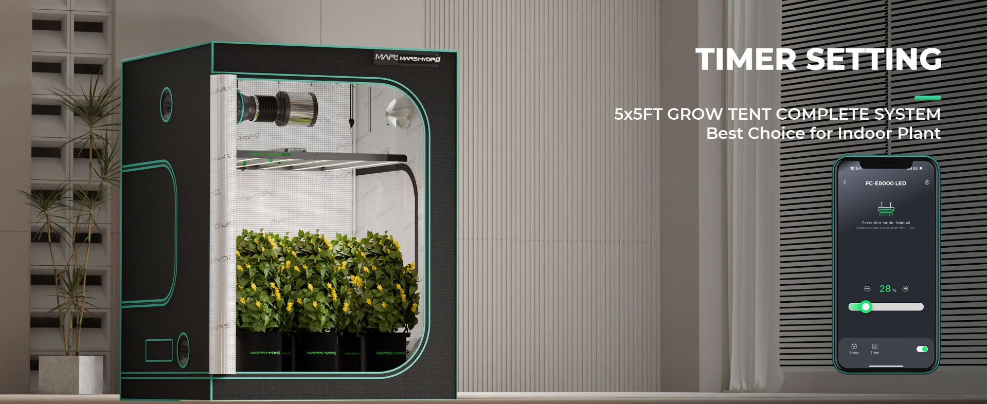 FC-E8000 LED app control in 5x5 grow tent