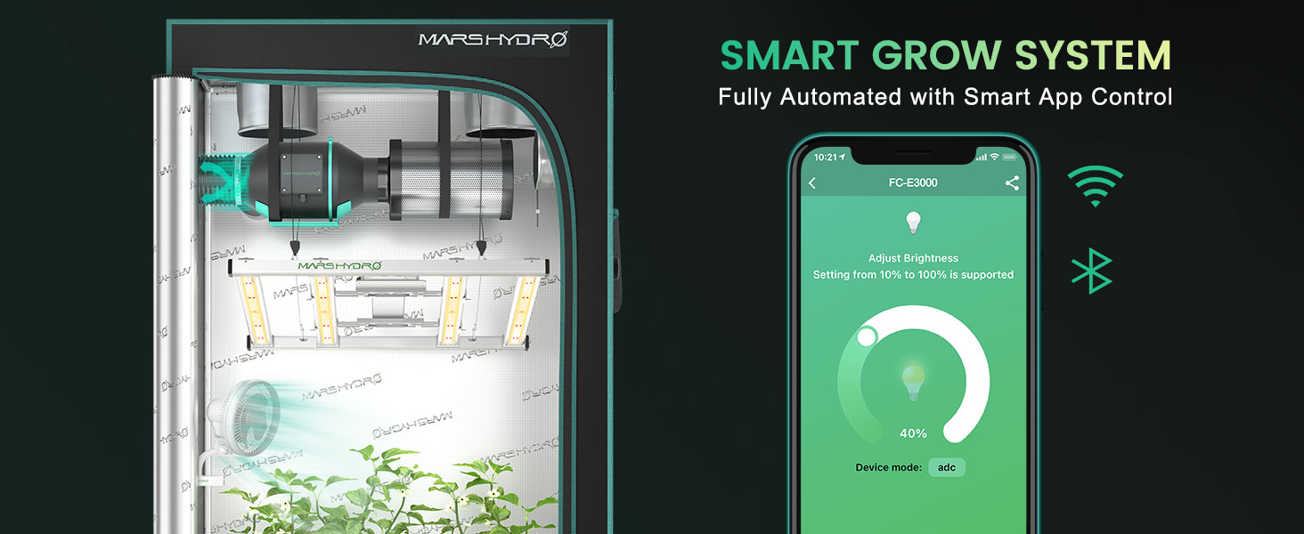 mars hydro fc-e3000 led smart grow tent system fully automated with app control