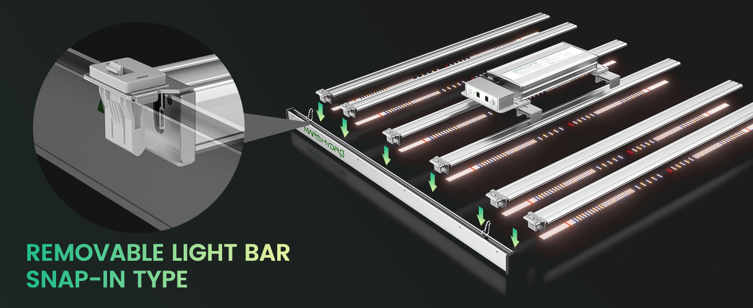 mars hydro fc-e4800 smart led grow light removable light bar snap-in type