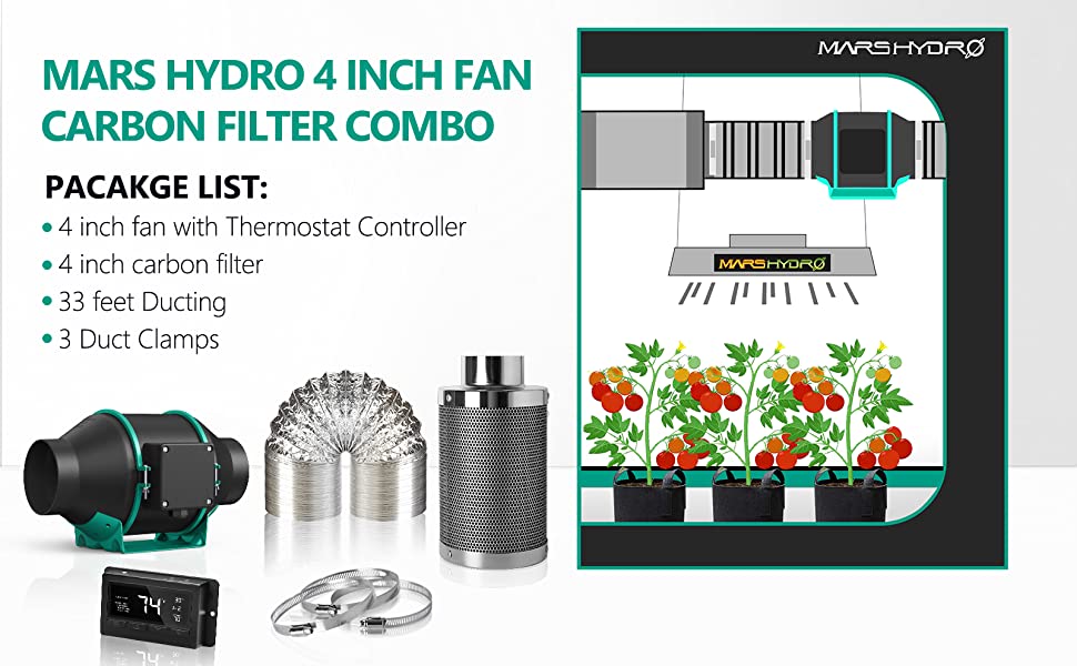Mars Hydro 4 Inch Inline Duct Fan And Carbon Filter Combo With Thermostat Controller Mars Hydro AU