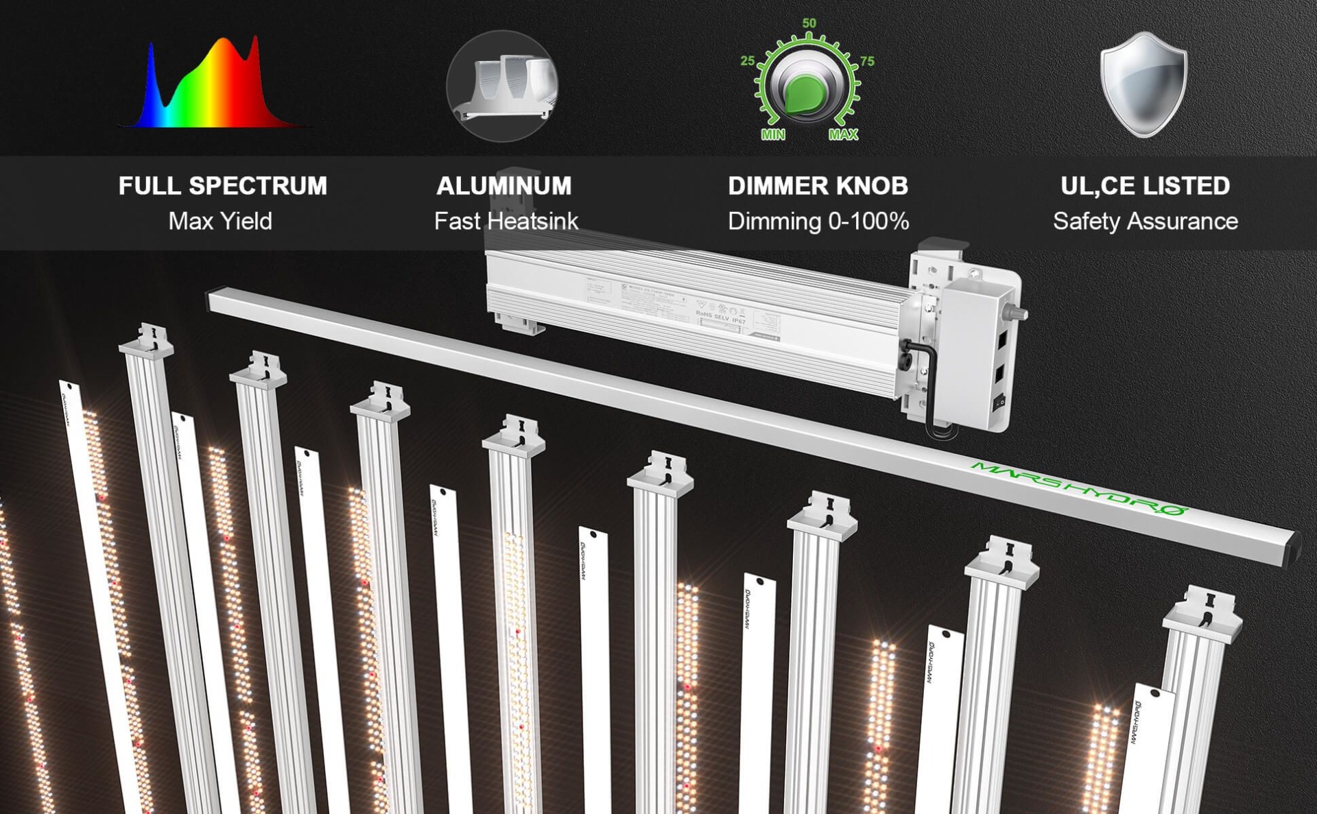 Mars Hydro FC-E8000 LED grow light full spectrum dimming aluminum heat sink features