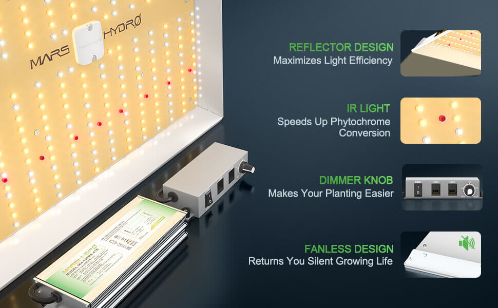 2022 New Version!! Mars Hydro TS Series LED Grow Light Optimization, IR Light,Dimmer Box, Fanless Design, Feflector Design