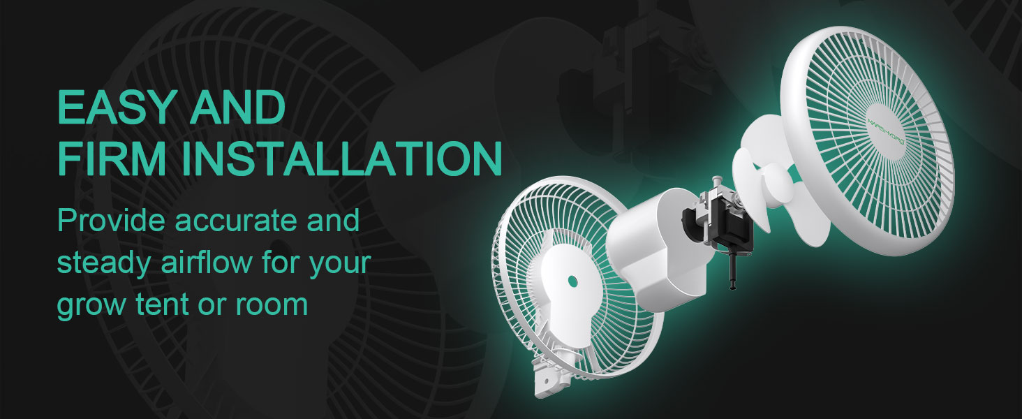 Mars Hydro Clip-on Auto-Oscillating Fan easy and firm installation