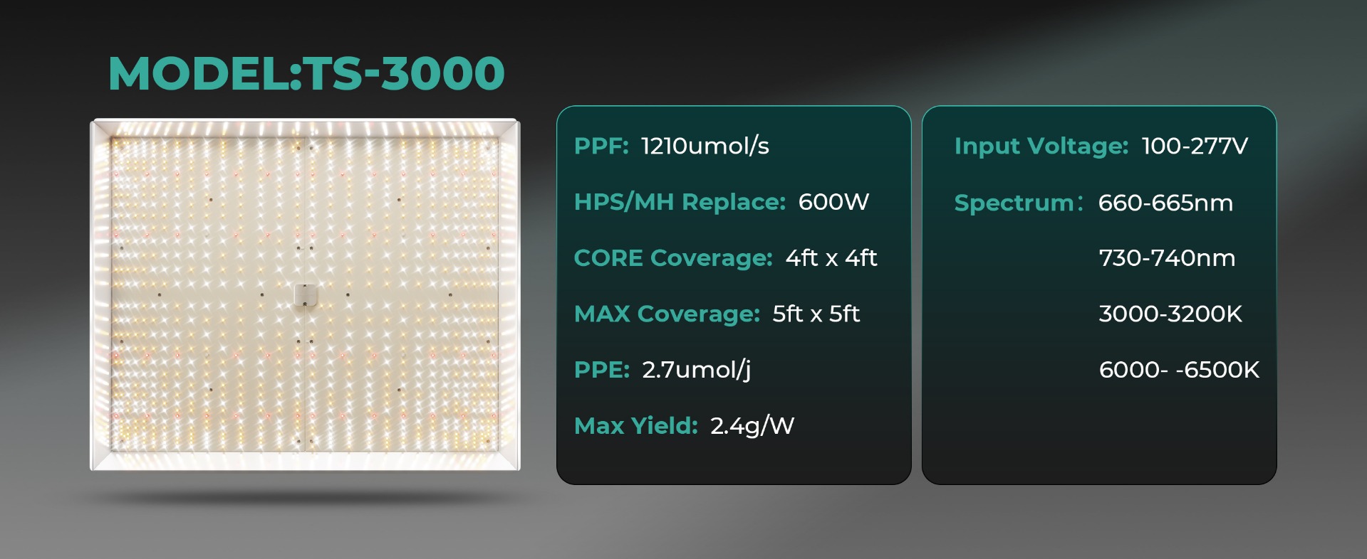 Mars hydro TS3000 Trustworthy Certifications And Fast Warranty CE, ETL, RoHS, UKCA security certifications authorized, 50,000 hrs durability, 5-year warranty, as well as local after-sales service facilities.