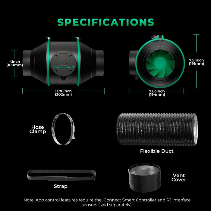 Mars Hydro カーボンフィルター4 インチ ファン ブロワー 4 Inch Inline Fan Carbon Filter Combo Ventilation Kit - Mars