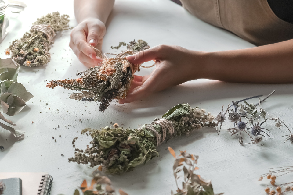 Air drying the herbs