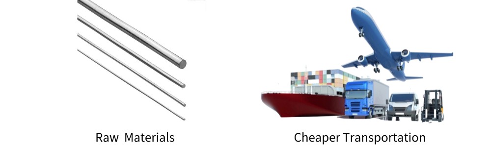 raw materials cheaper transportation