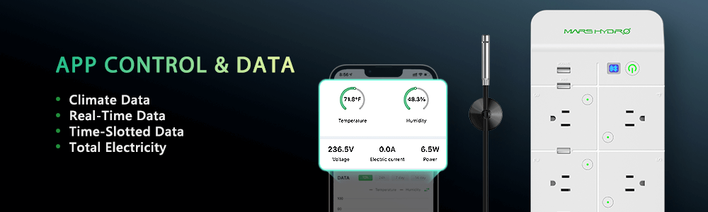 The mars hydro iHub smart power strip can record growing data and give feedback in real-timer by notifications