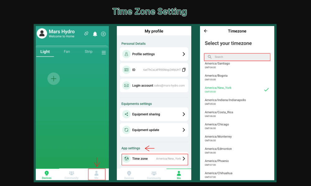 How to select the time zone on Mars Hydro APP
